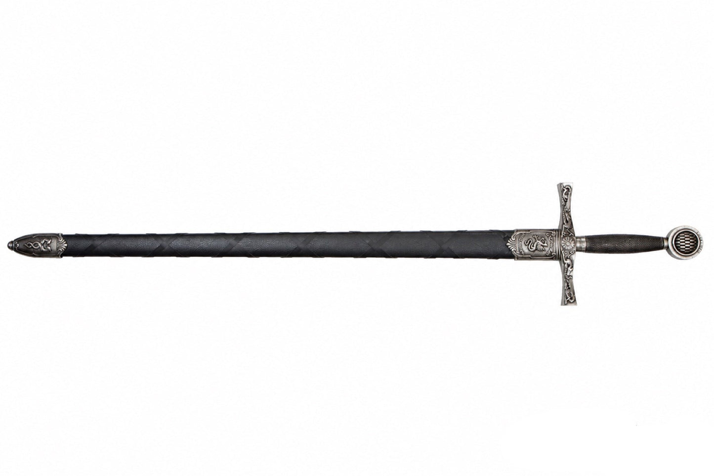 Denix Excalibur sword black scabbard reverse view on a white background