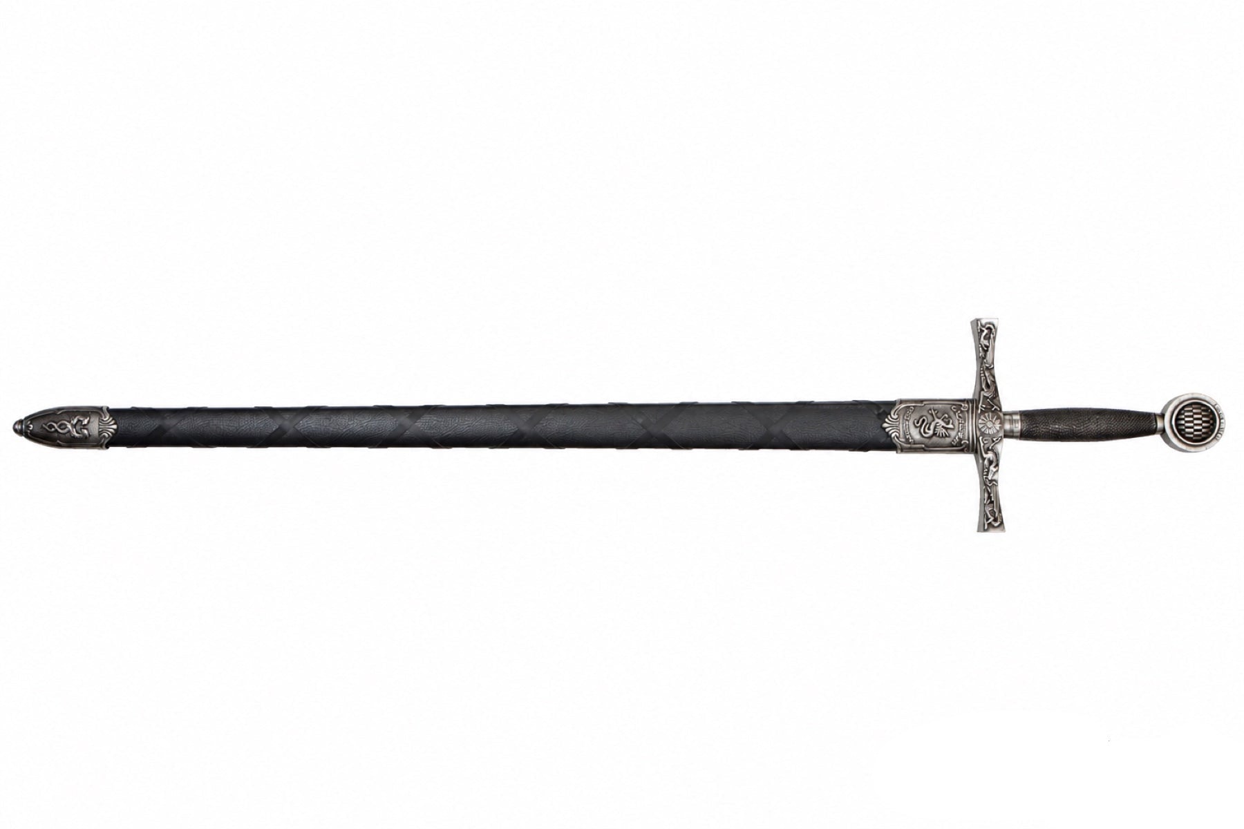 Denix Excalibur sword black scabbard reverse view on a white background