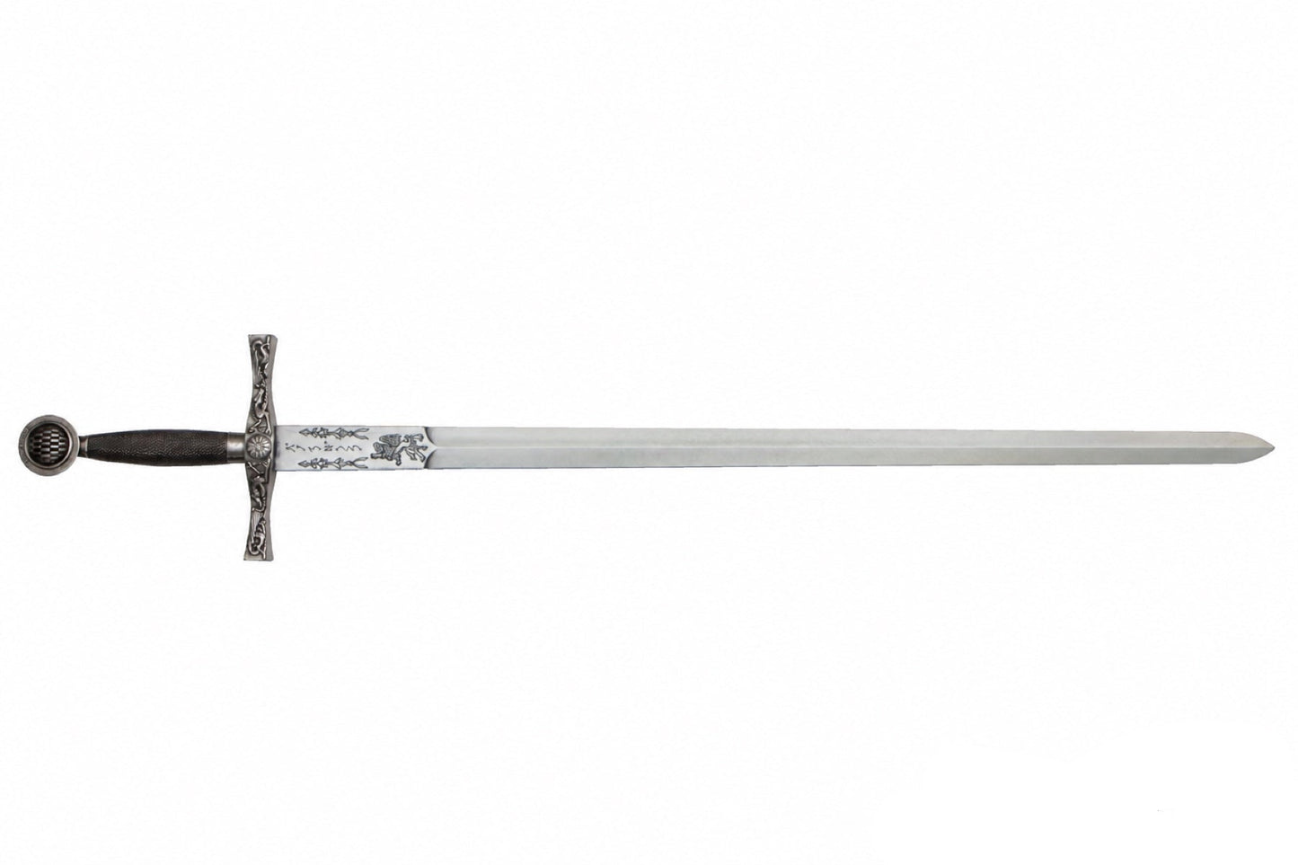 Denix nickel-finish Excalibur sword displayed unsheathed on a white background