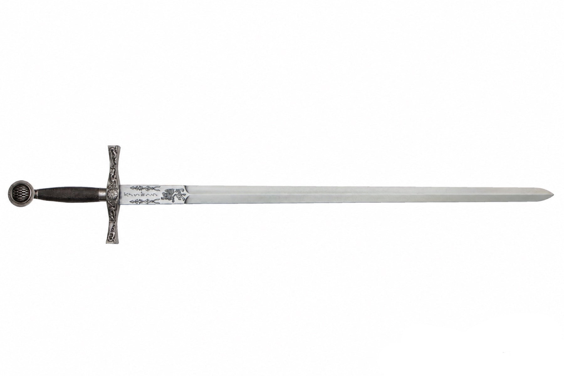 Denix nickel-finish Excalibur sword displayed unsheathed on a white background