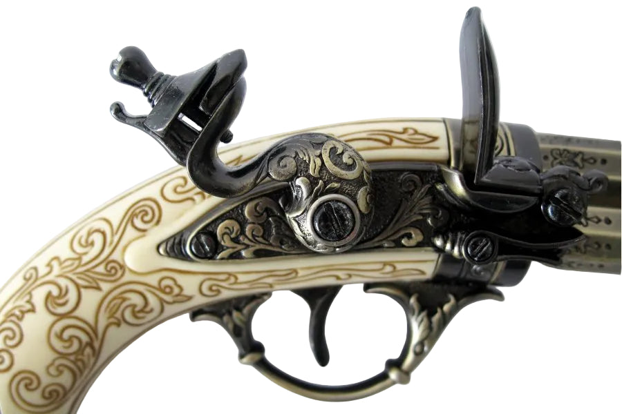 Denix flintlock pistol lock mechanism and hammer detail