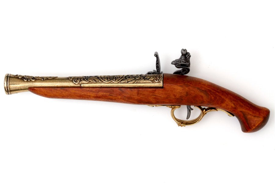 Right side view of Denix early 18th century German flintlock pistol replica
