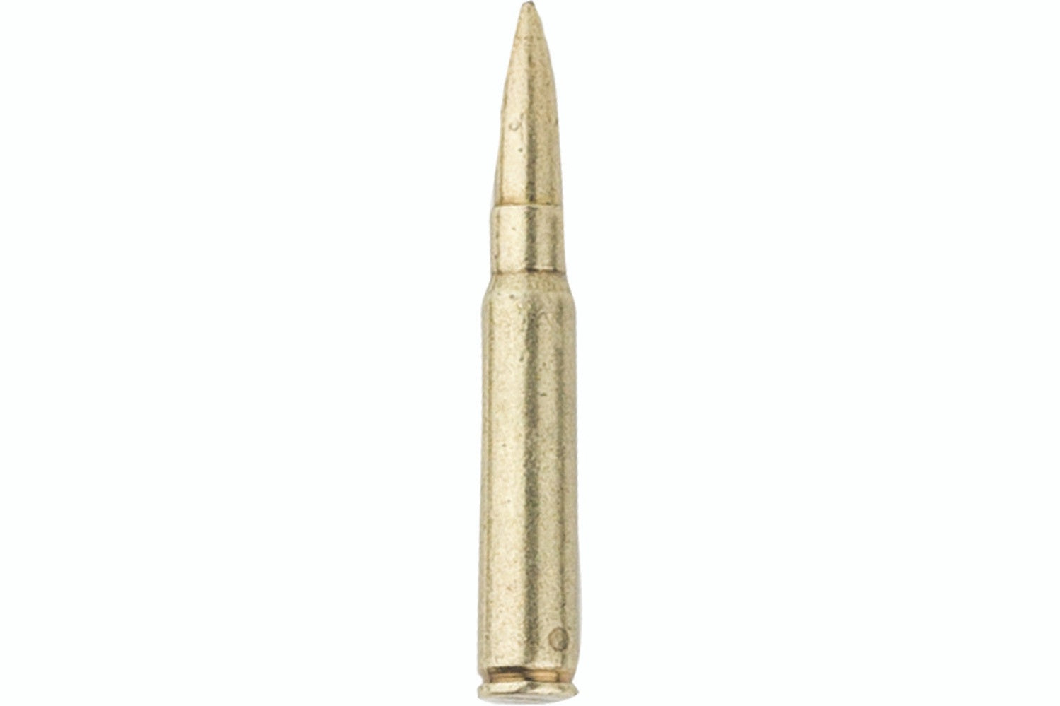 Gold-colored non-firing replica bullet on a white background