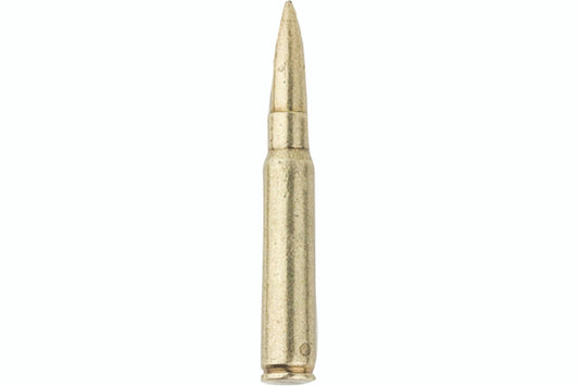 Gold-colored non-firing replica bullet on a white background