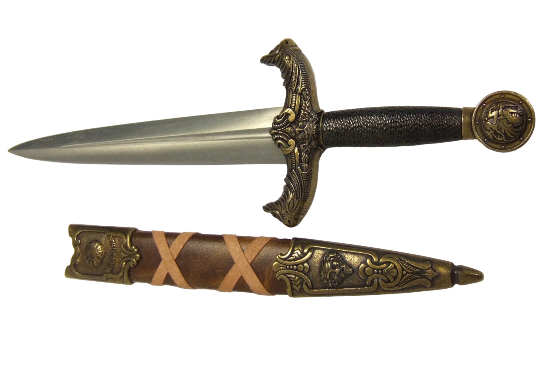 Denix King Arthur dagger displayed above its removable scabbard