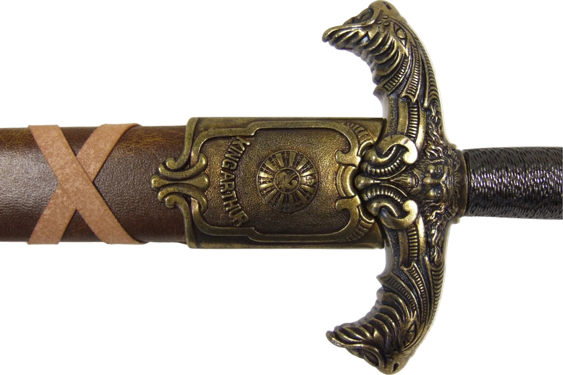 King Arthur dagger ornate crossguard and scabbard throat detail