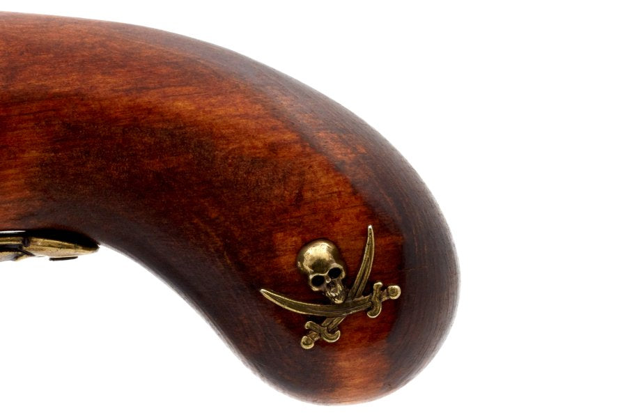 Denix left handed pirate flintlock pistol with brass finish