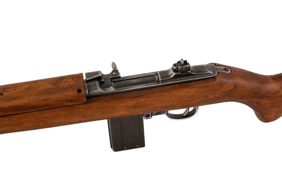 Denix M1 carbine mechanism detail with attached magazine