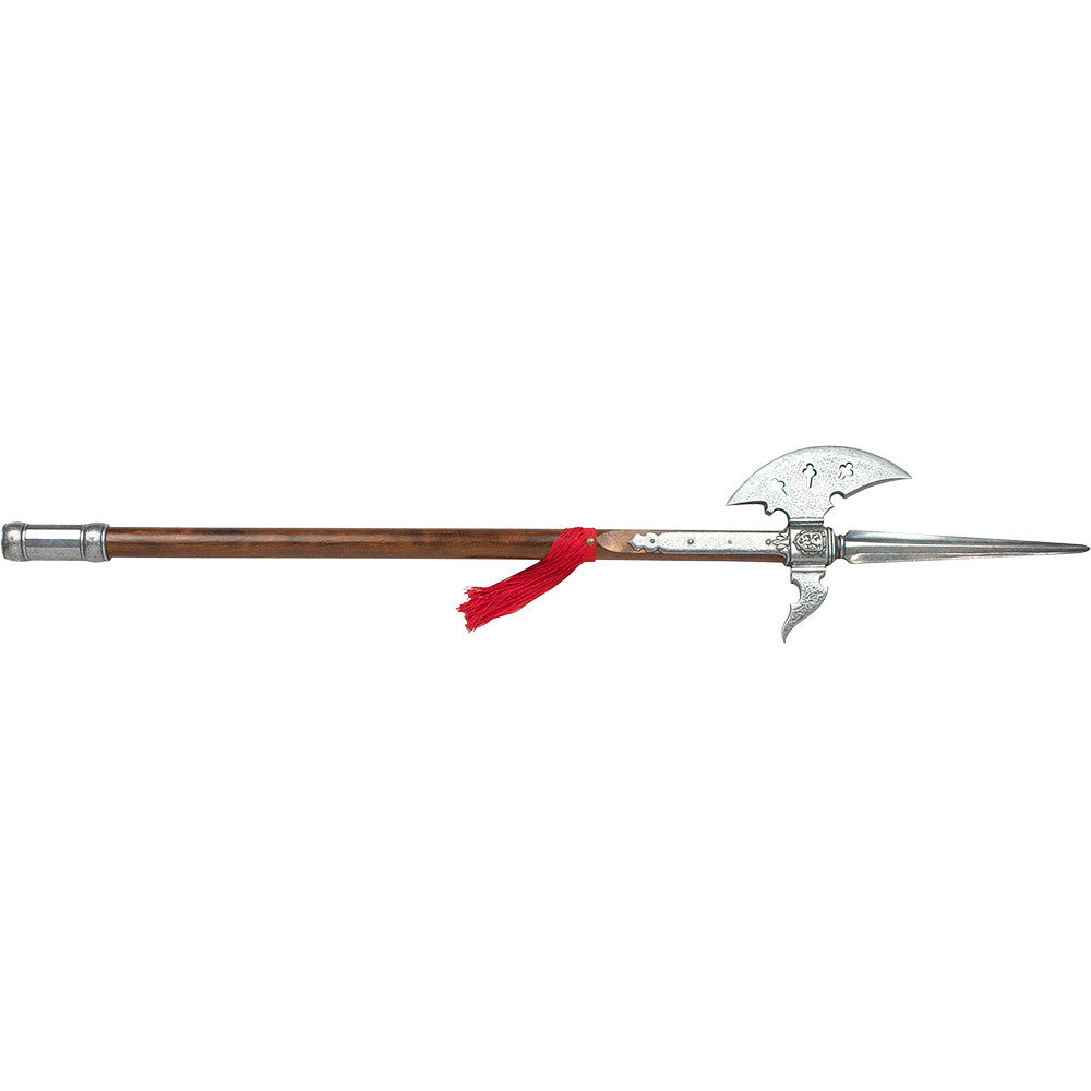 Denix medieval halberd replica with wood pole and metal axe head