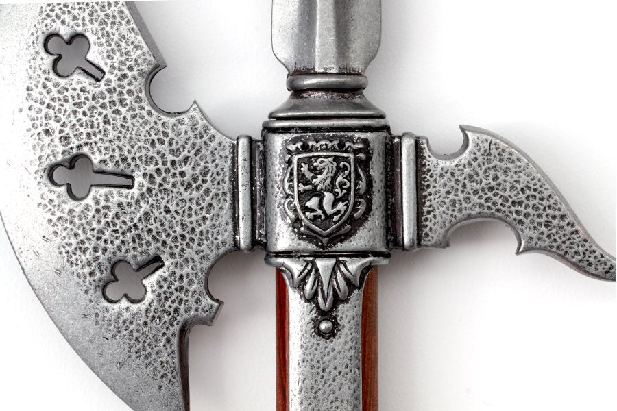 Denix medieval halberd replica wooden pole and metal head detail