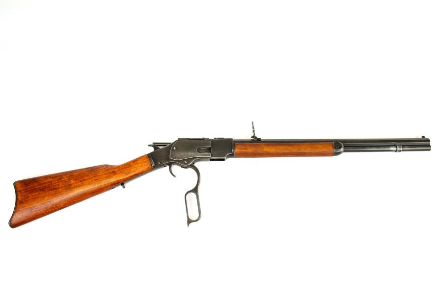 Denix Model 1873 carbine replica featuring blackened metal finish and wood furniture