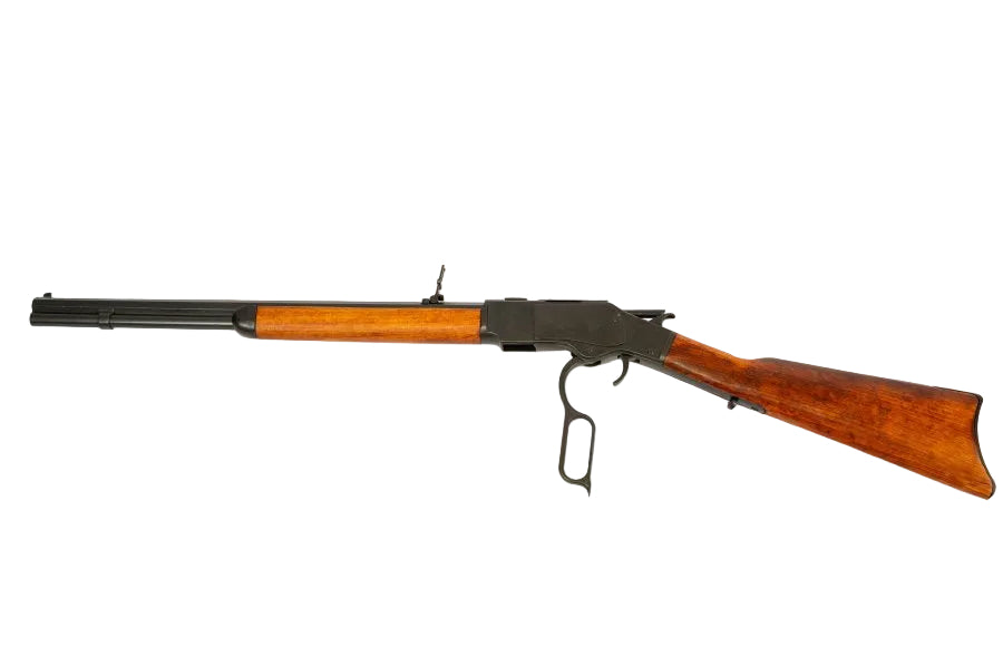 Denix Model 1873 carbine replica featuring blued black metal and wood furniture