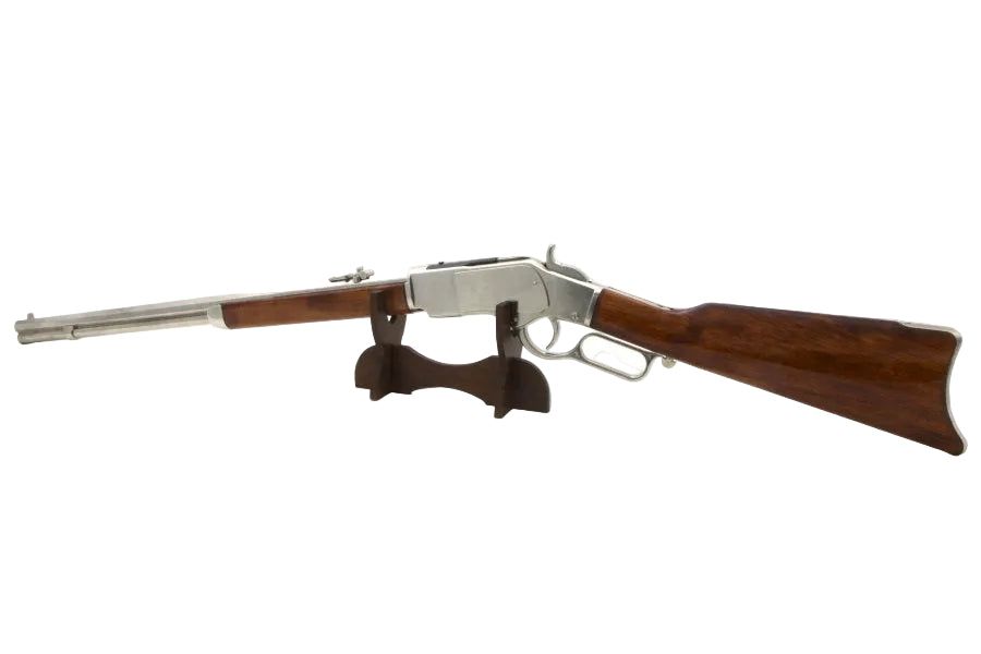 Angled perspective view of Denix Mod 73 rifle USA 1873 collectible replica