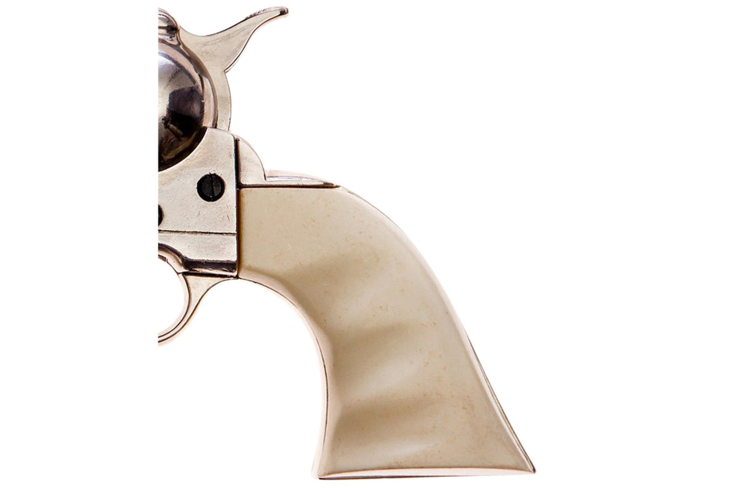 Faux ivory grip focus on Old West Frontier non-firing revolver with realistic Western styling