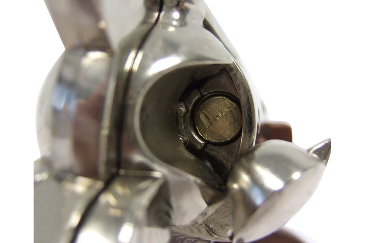 Display ready presentation of Old West Frontier nickel finish revolver non-firing replica