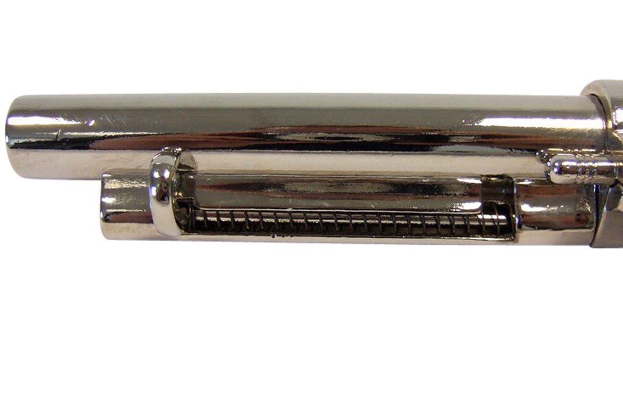 Barrel and front sight detail of Old West Frontier revolver replica ideal for collectors and props