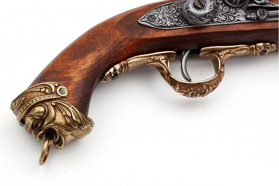 Denix pirate flintlock pistol non-firing replica display piece with antique brass finish and realistic detailing