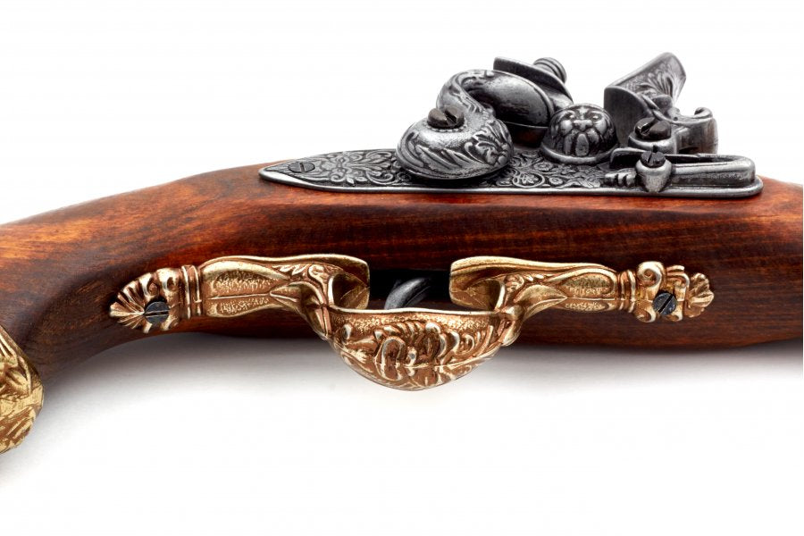 Denix pirate flintlock pistol non-firing replica featuring realistic grip design and antique brass appearance