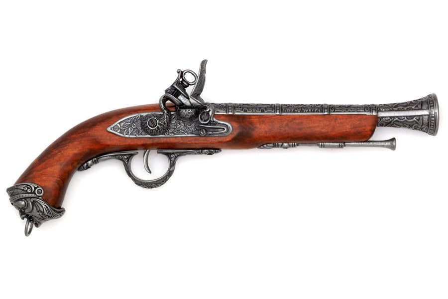 Full length Denix pirate flintlock pistol non-firing replica designed for collectors reenactors and display enthusiasts
