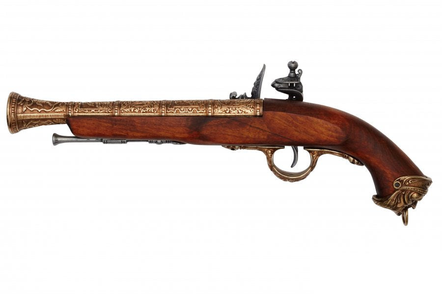 Denix pirate flintlock pistol non-firing replica with antique brass finish and authentic historical styling