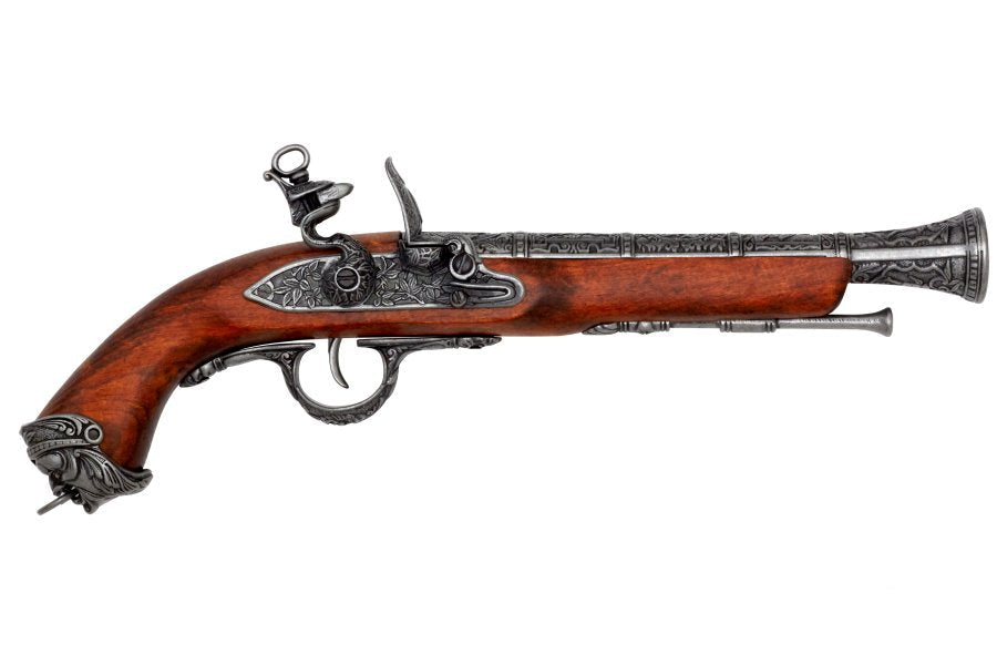 Right side view of Denix pirate flintlock pistol non-firing replica featuring authentic period inspired craftsmanship