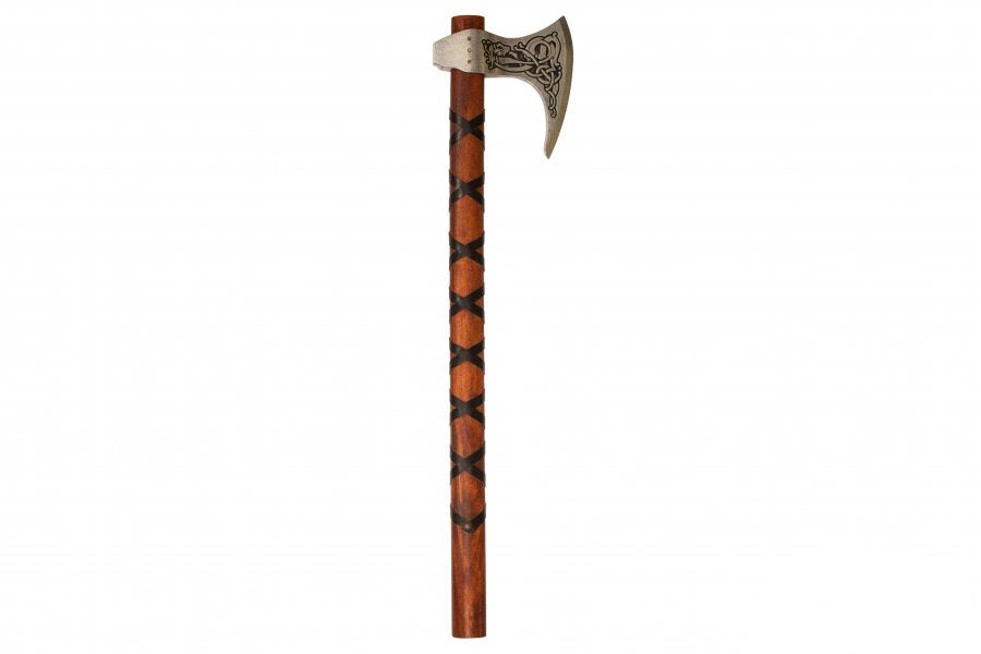 Denix Ragnar Viking battle axe full view with leather wrapped handle