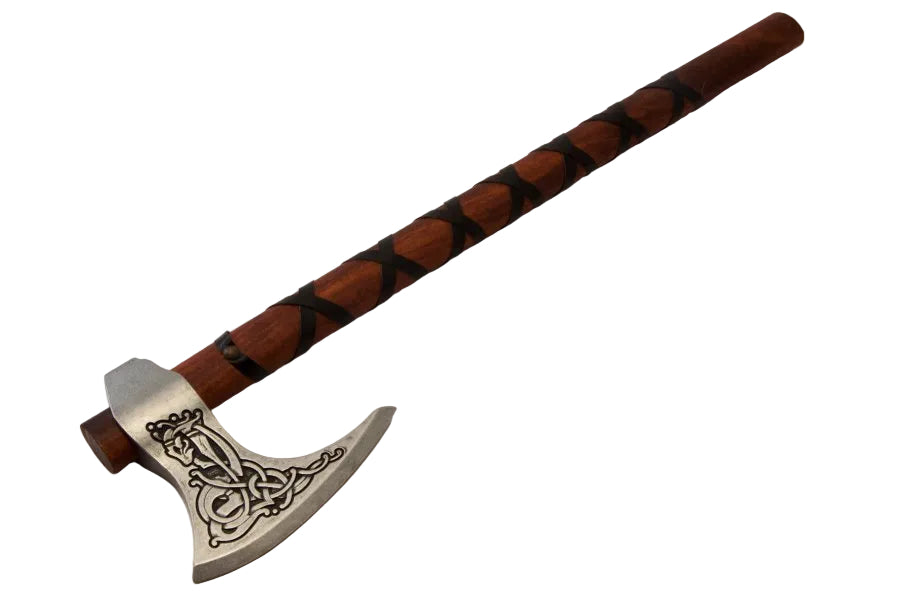 Denix Ragnar Viking battle axe metal head and knotwork detail