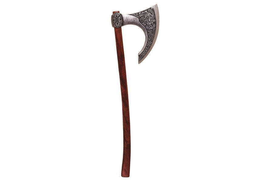 Denix Viking battle axe replica full length view with wooden handle