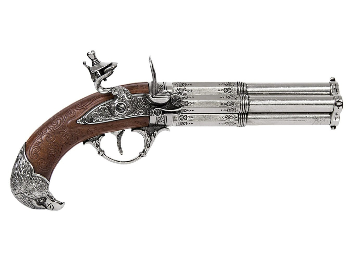 Denix 18th Century Non-Firing 4 Barrel Eagle Decorated Flintlock - TCN VAULT