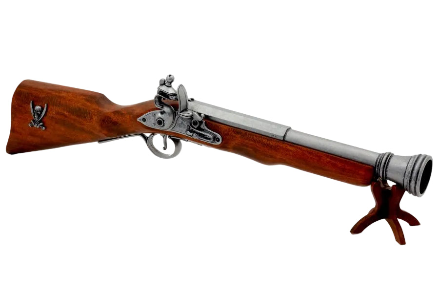Close up flintlock detail on blunderbuss