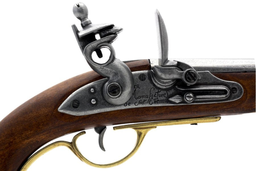 Historical exploration era flintlock pistol replica for collectors