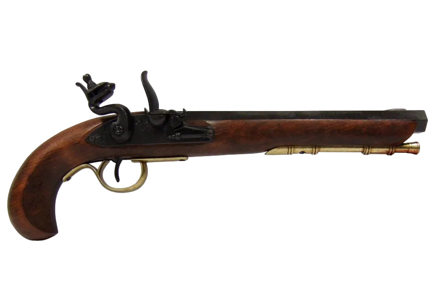 Kentucky flintlock pistol brass replica inspired by historic 18th century American firearms