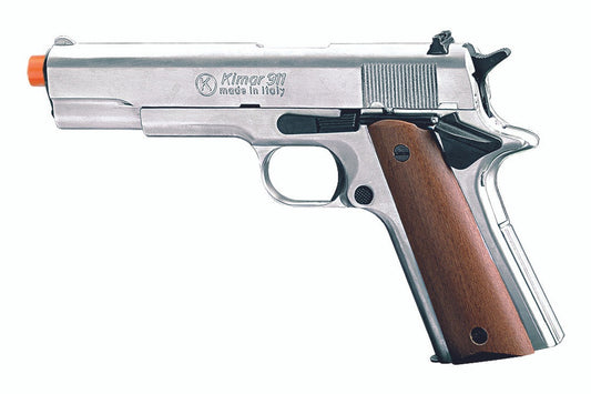 Kimar 911 front firing blank gun in nickel finish with wood grips