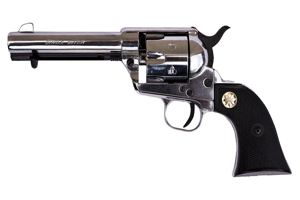Revolver Quick Draw Deluxe 1873 6mm Fast Draw Revolver .22 Crimp - Nickel Western Blank Gun ...