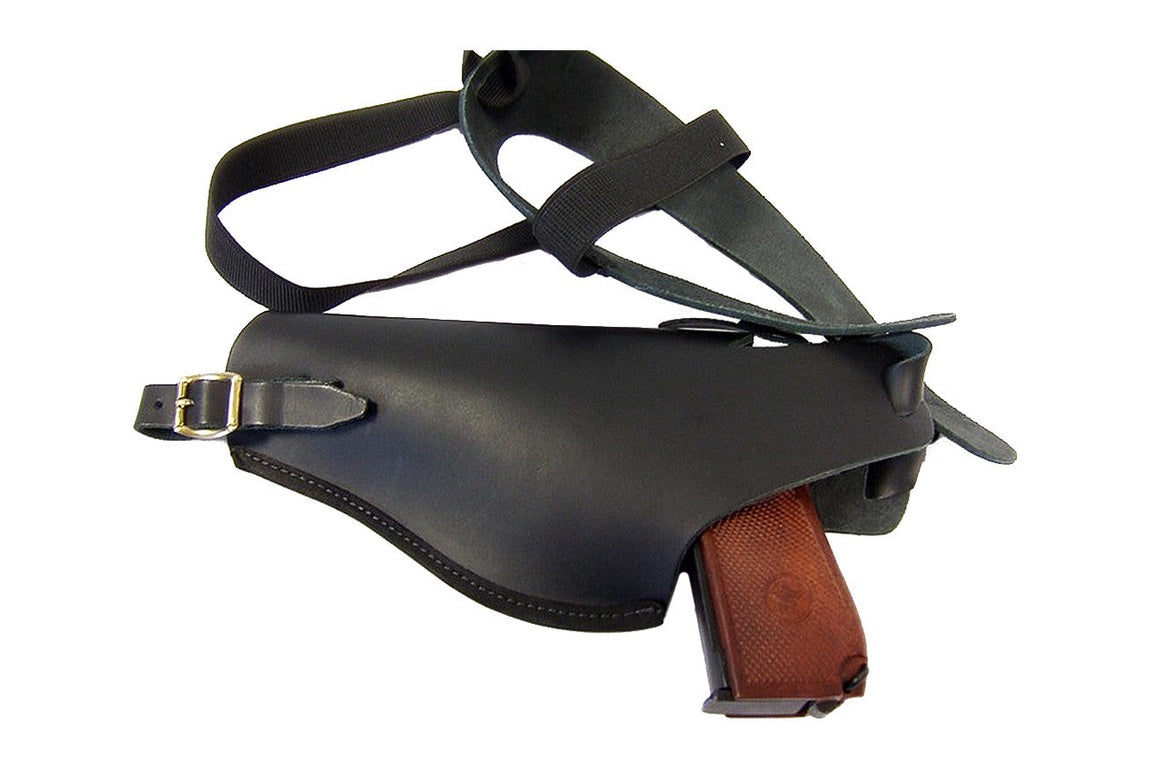 leather shoulder holster with the denix makarov replica inside showing fittment