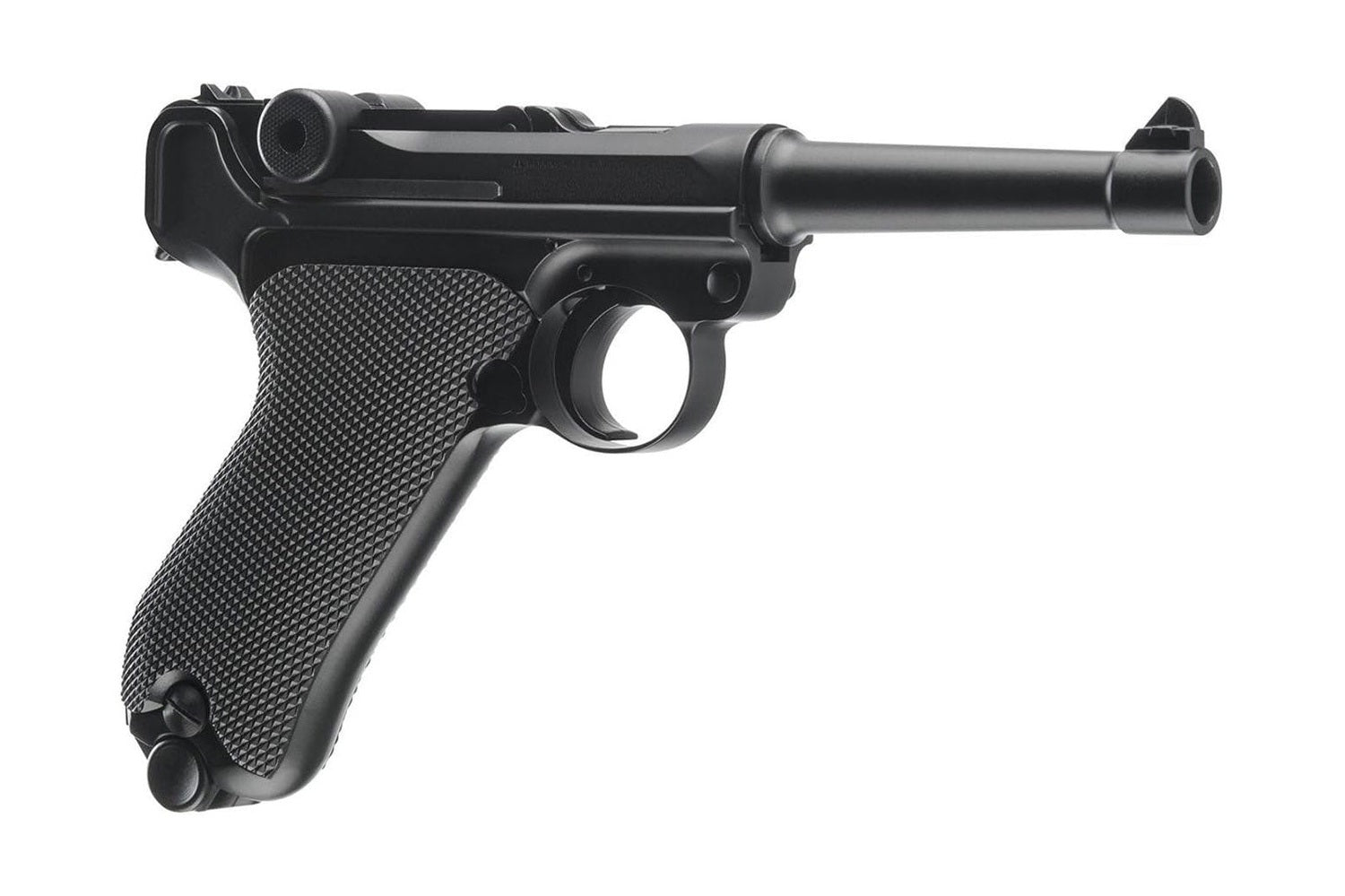 Legends P08 BB pistol left side showing toggle action and grip detail