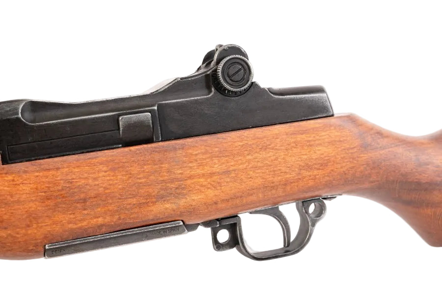 Receiver and bolt area detail on the M1 Garand 30 caliber replica rifle built for historical display