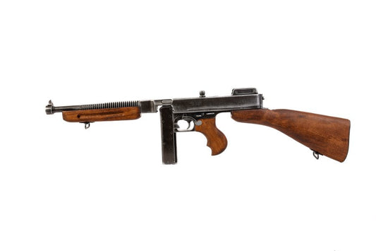 Full length view of M1928 U.S. Submachine Gun military version replica ideal for collectors and historical display
