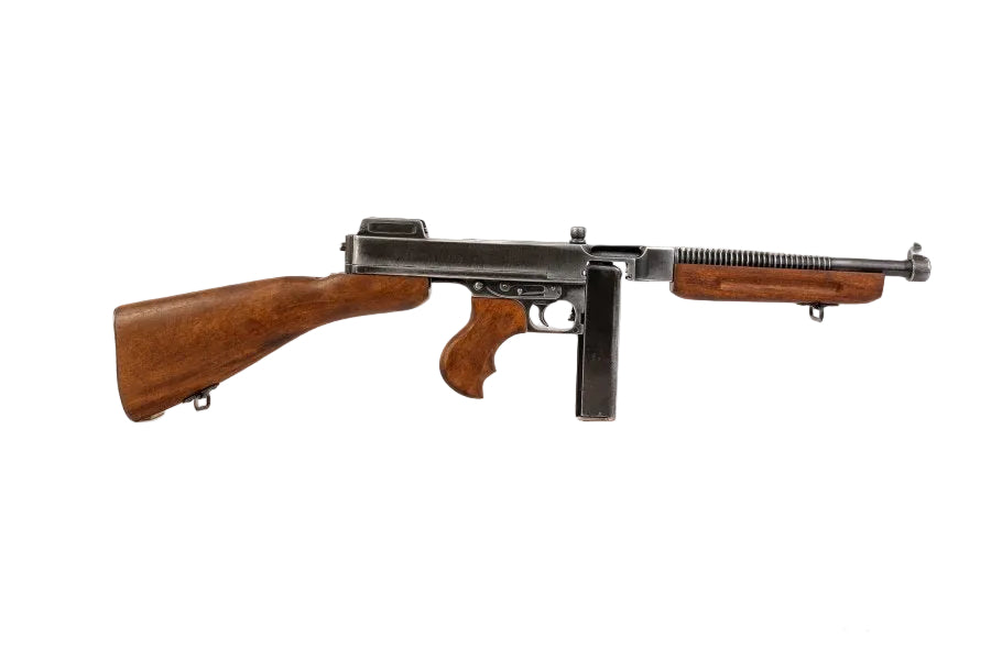 Full length view of M1928 U.S. Submachine Gun military version replica ideal for collectors and historical display