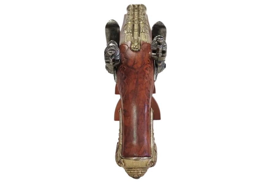 Napoleonic era flintlock pistol replica with dual barrels