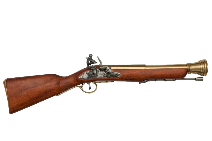 Wooden and brass historical firearm on a white background with Denix logo.