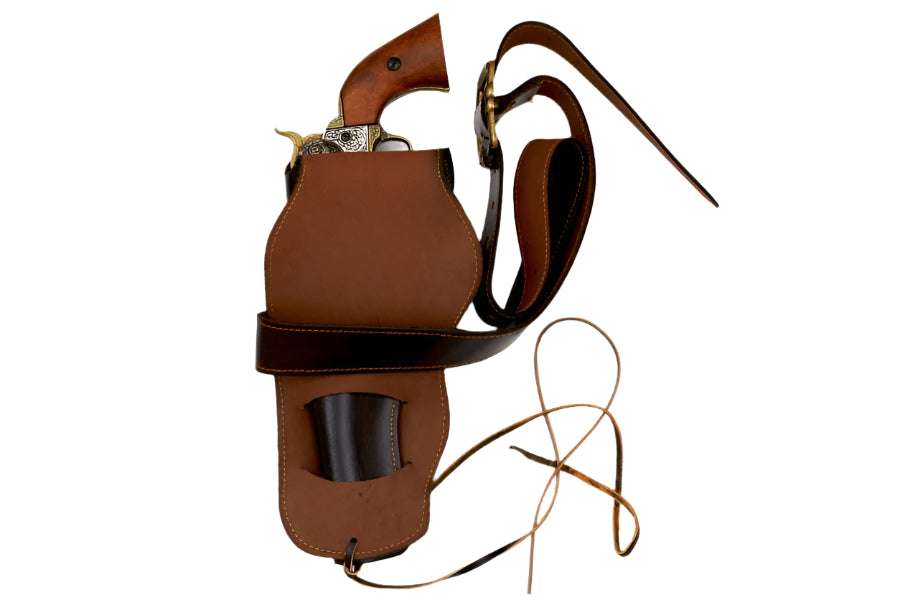 Brown leather holster with a strap on a white background, featuring the Denix brand.