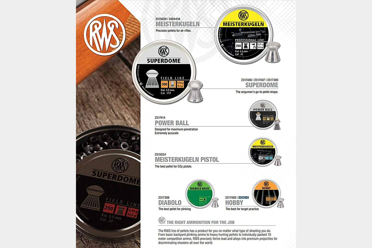 RWS Basic Line tin containing 300 .177 caliber airgun pellets
