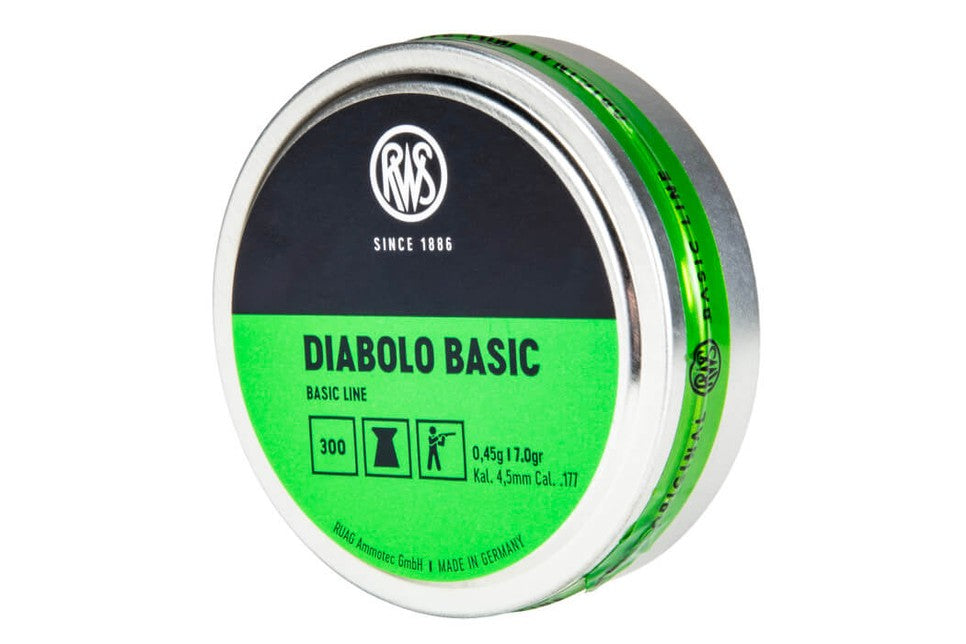 RWS Diabolo .177 Basic Line air gun ammo tin with 300 flat nose pellets
