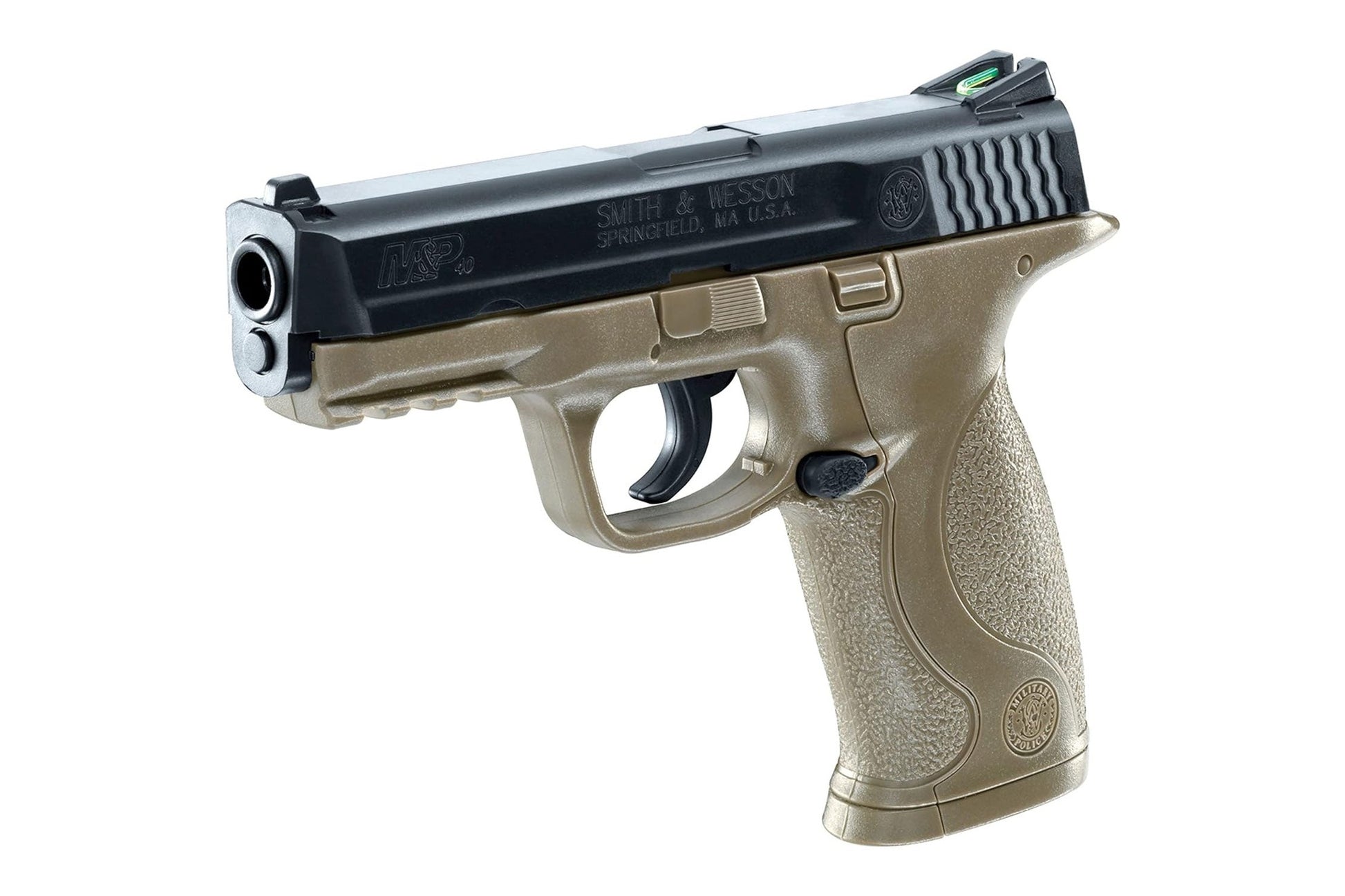 Close up of Smith and Wesson MP40 BB gun showing slide and frame detail