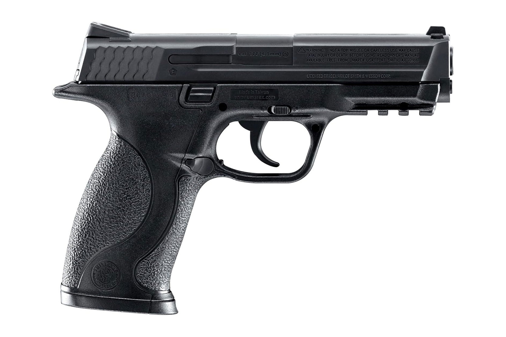 Smith and Wesson M and P 40 air pistol right side profile showing full design