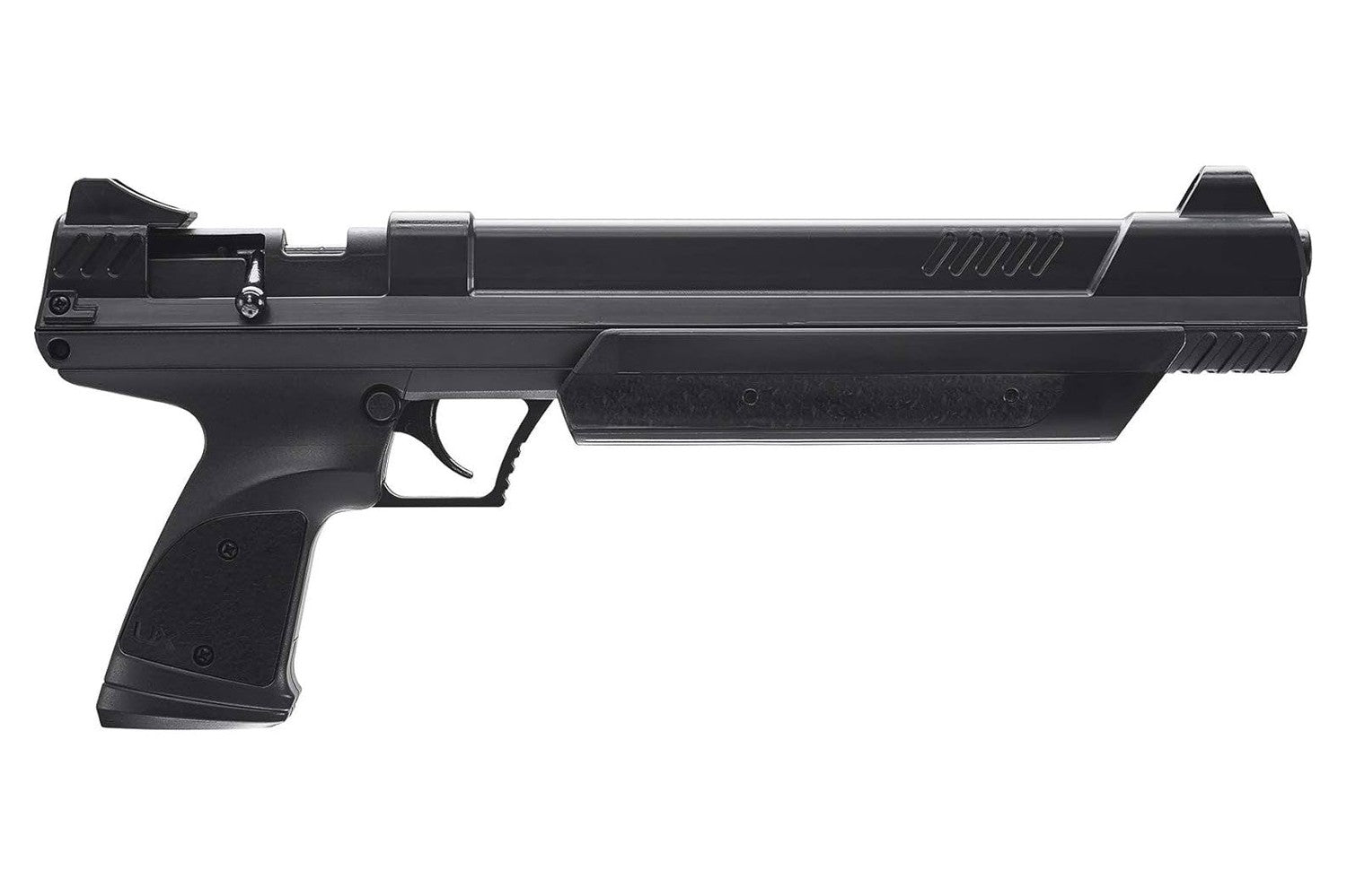 Strike Point .177 pellet air pistol angled left view showing grip and barrel
