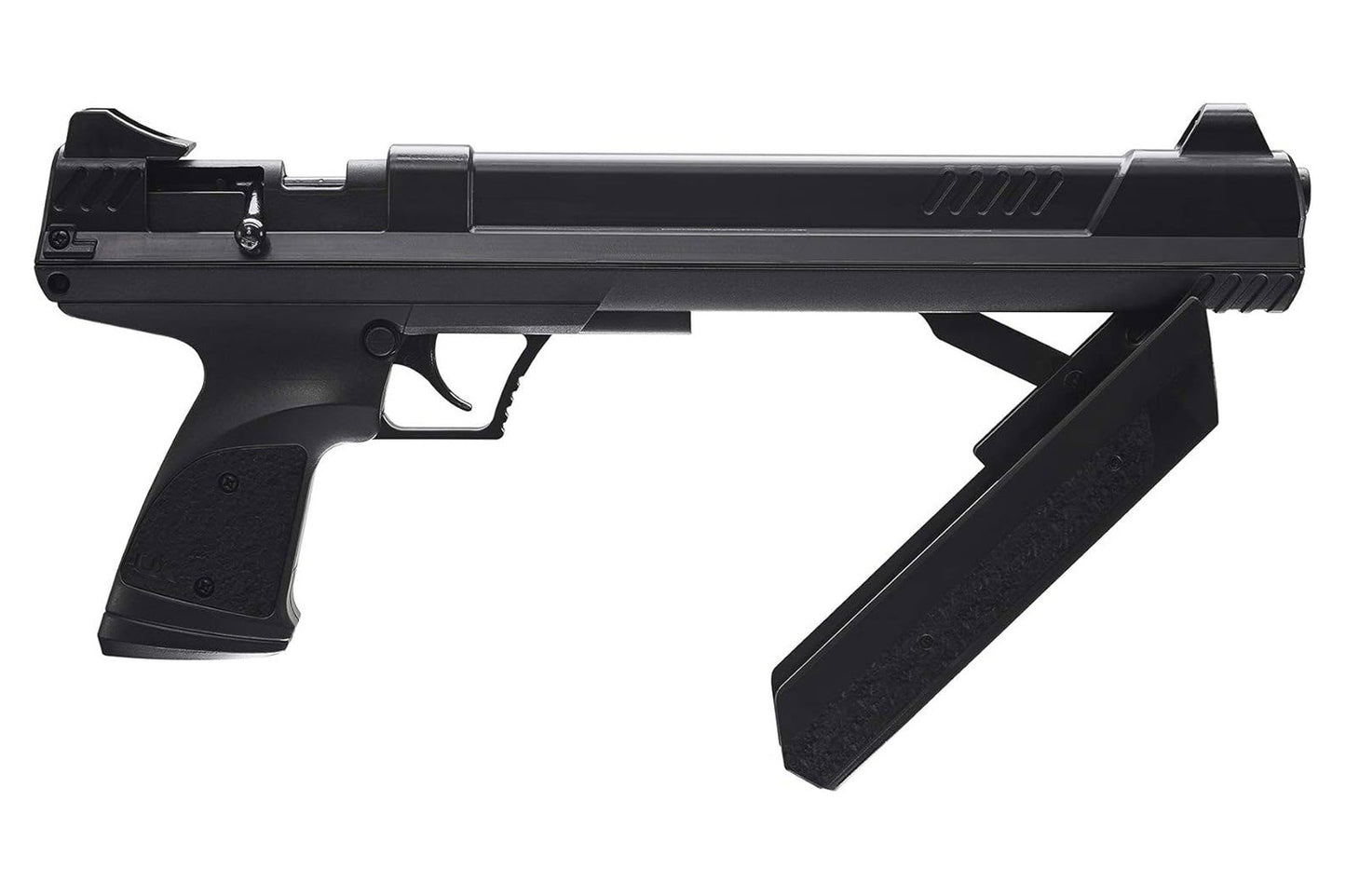 Strike Point pneumatic air pistol top view highlighting barrel alignment
