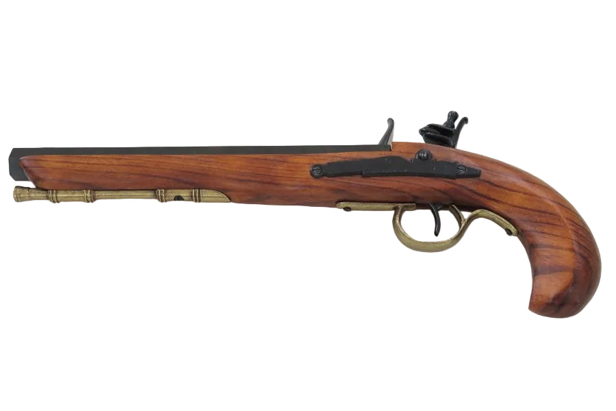Traditional Kentucky flintlock pistol brass decorative replica with wooden stock