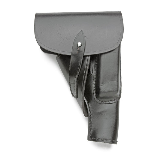Black leather holster on a white background